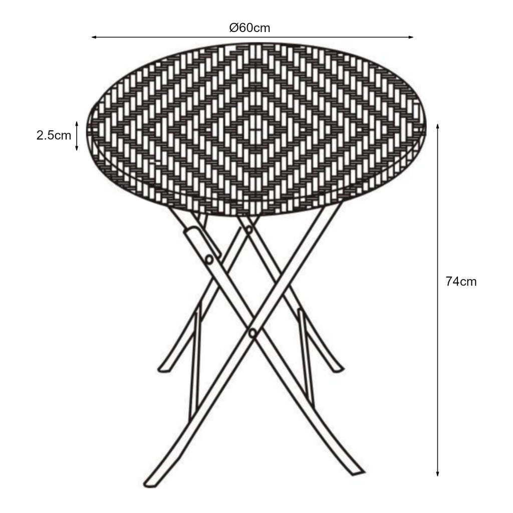Tavolo da Picnic Mark Pieghevole Ø60 x 74 cm Nero Effetto Rattan [en.casa]