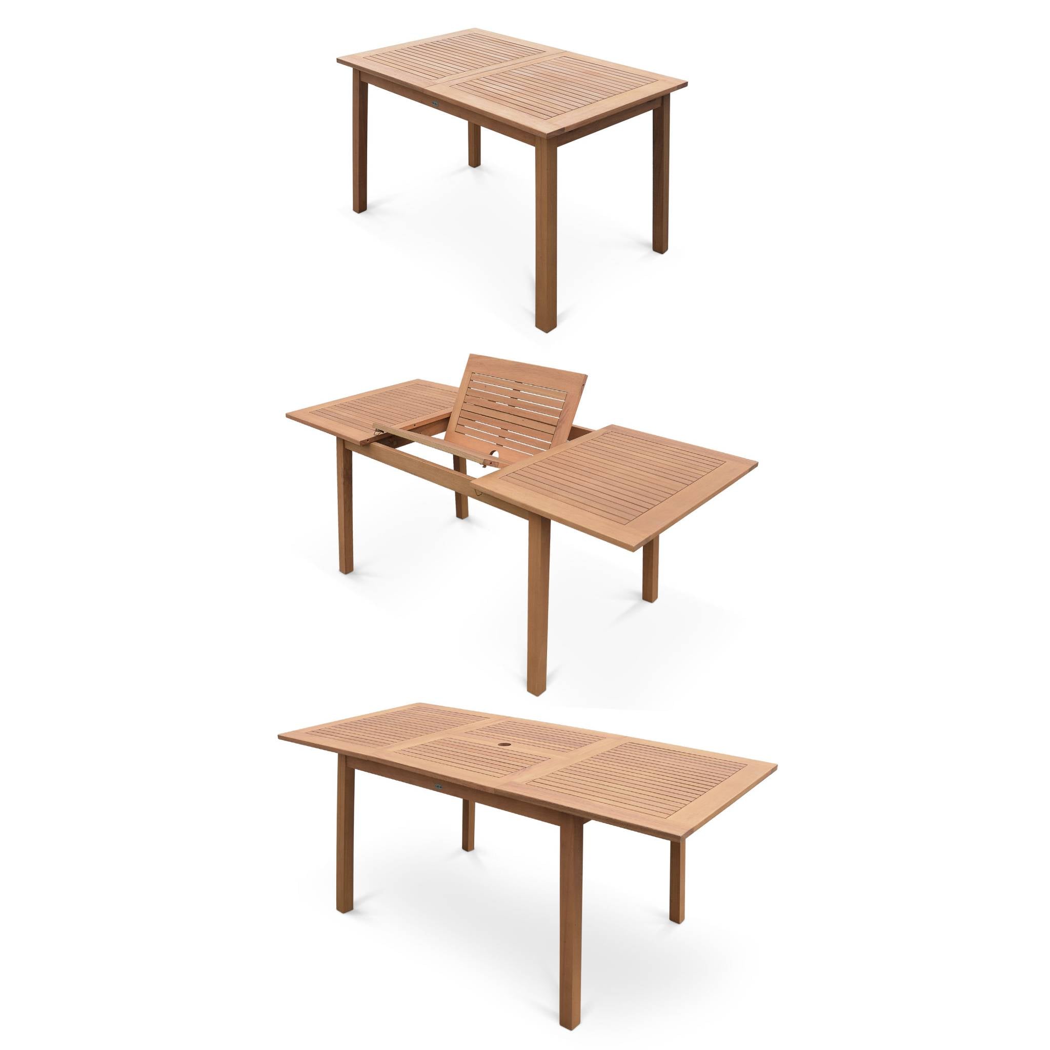 Set tavolo da giardino rettangolare allungabile in legno, 6 posti,