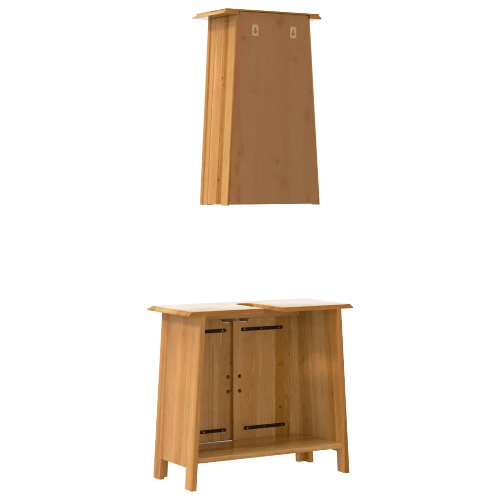 Set Mobili da Bagno | Armadio da bagno 2 pz in Legno Massello di Pino