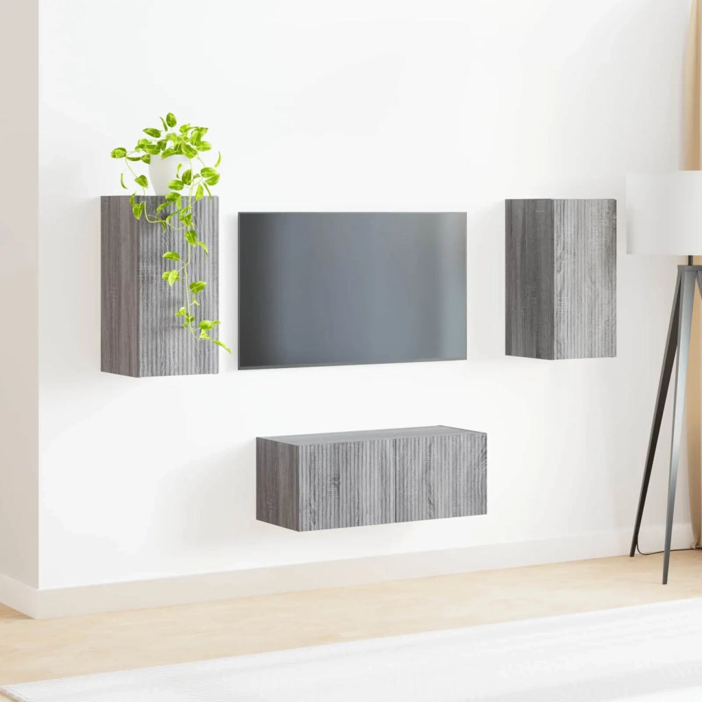 Set mobile TV 2 pz-Credenza per TV Grigio Sonoma Legno multistrato 277534