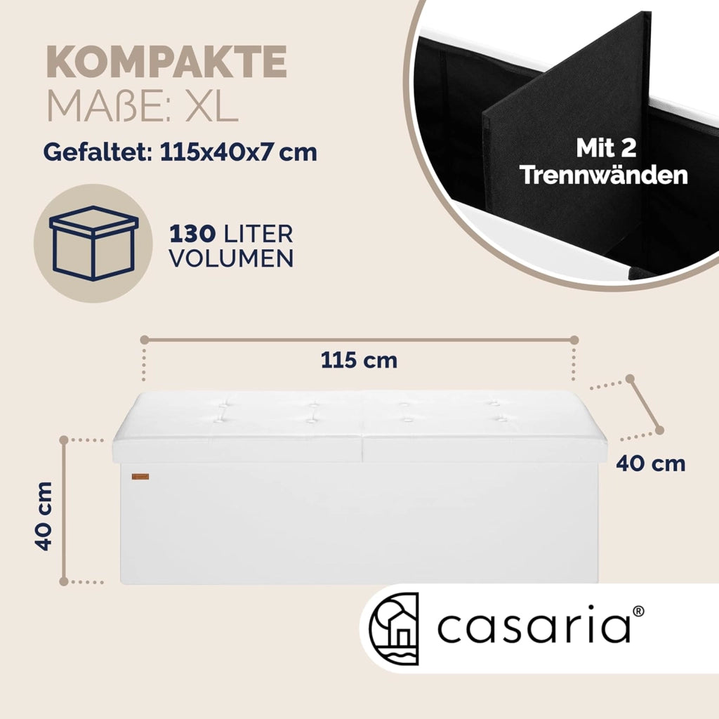 ® Cassapanca Contenitore con Coperchio Pieghevole 115x40x40cm Pouf 131 L Scatola Portaoggetti Panca Box Salvaspazio Sedile Poggiapiedi