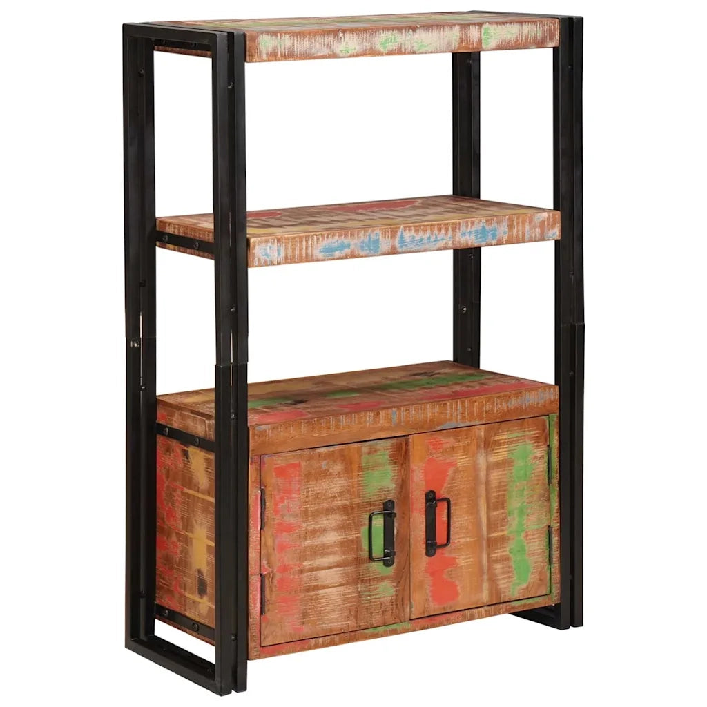 Libreria con Porte-Scaffale per Libri-Mobile di Stoccaggio Marrone Legno Recuperato Massello e Metallo