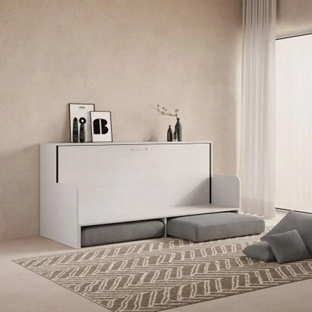 Letto singolo a scomparsa Kando con divano con materasso bianco frassino, grigio