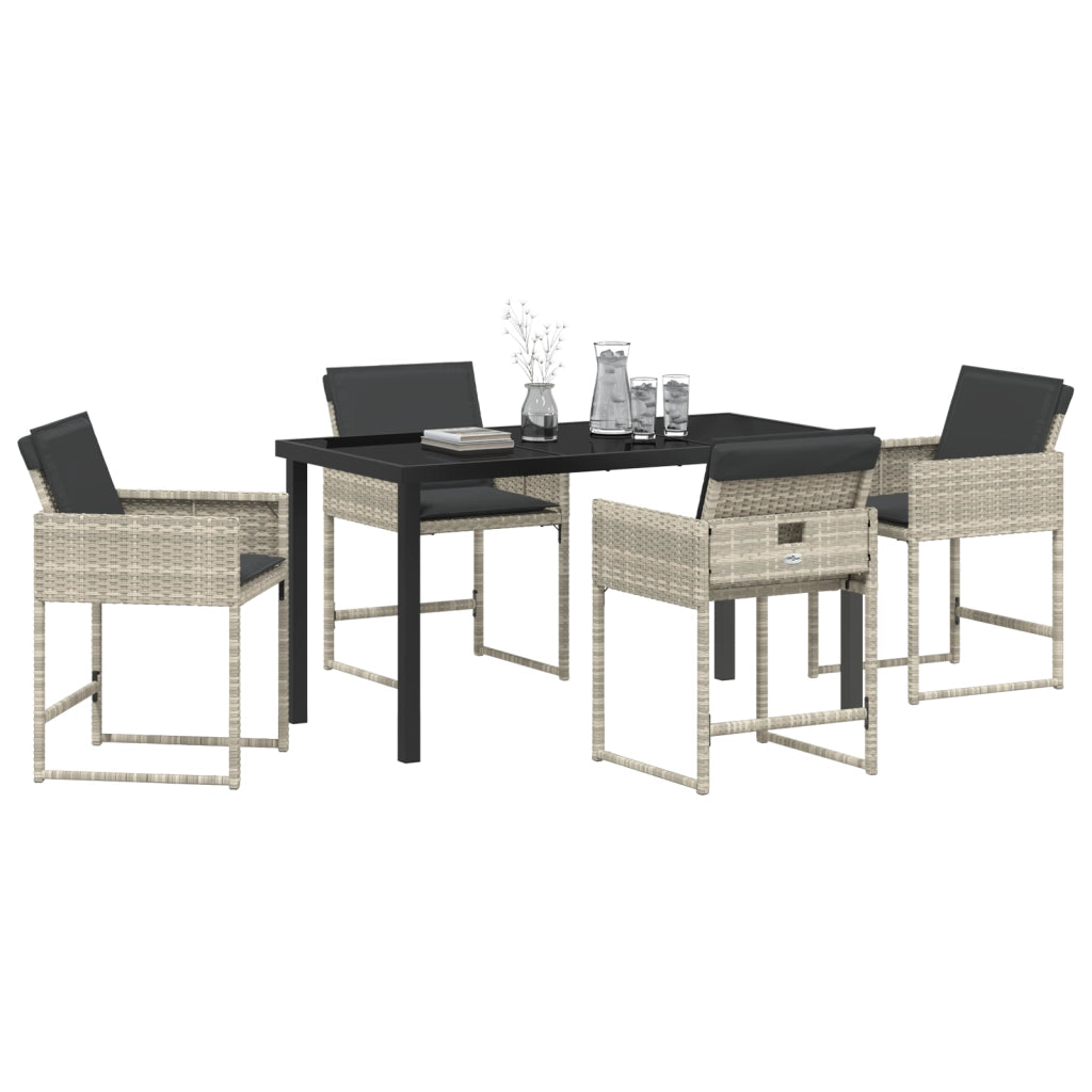 Set da Pranzo da Giardino a 5 Pezzi con Cuscini Grigio Chiaro in Rattan Polimerico