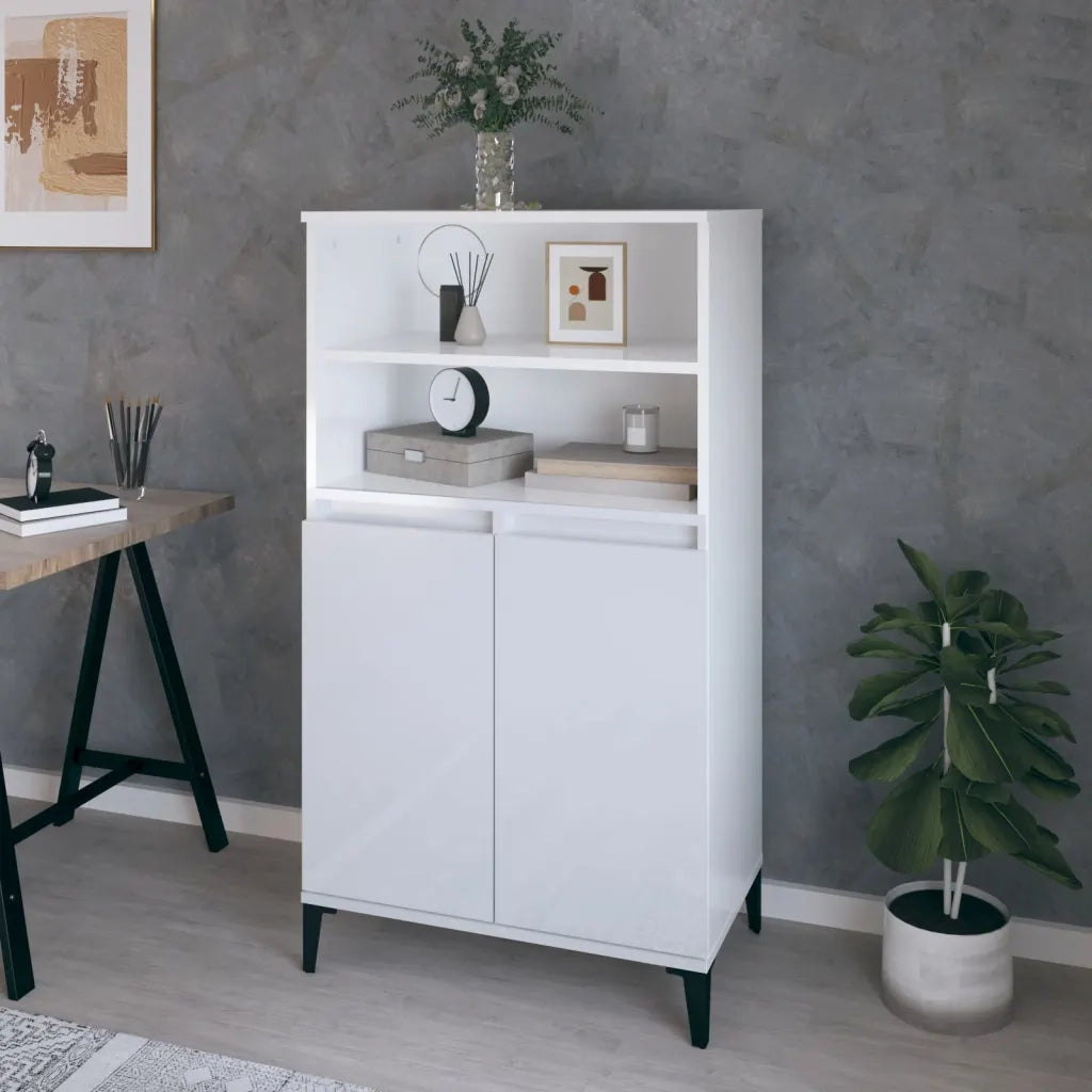 Credenza-Buffet-Armadio da cucina Bianco Lucido 60x36x110 cm in Legno Multistrato