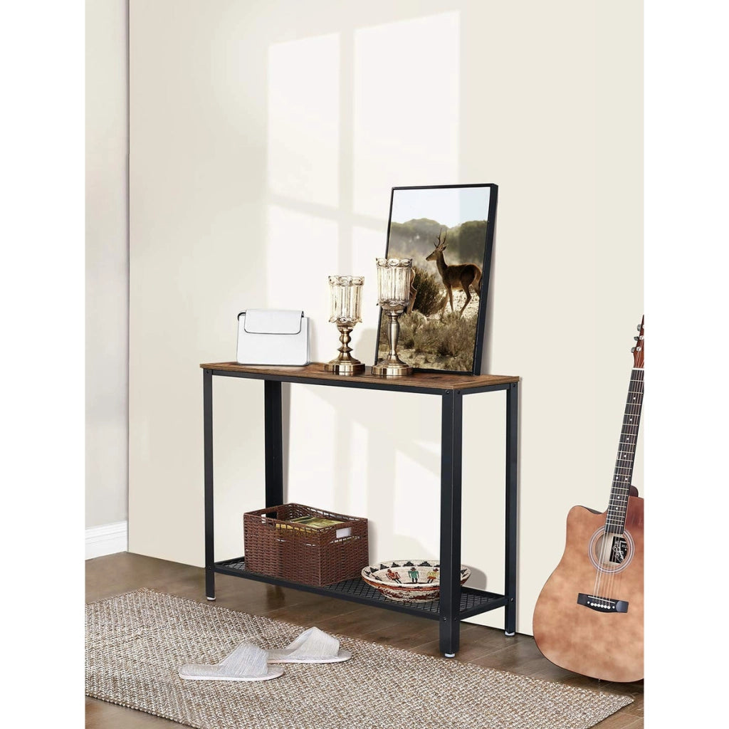 Console ingresso stile industriale in truciolato e metallo 101,5x35x80 cm