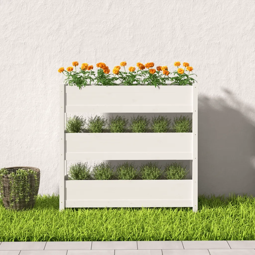Fioriera | Cassetta per fiori | Vaso Bianca 112x25x104,5 cm in Legno Massello di Pino