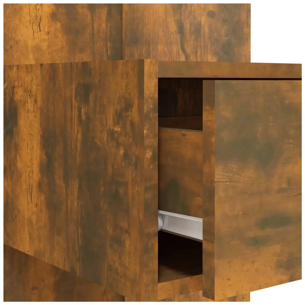 Testiera Letto con Comodini in Legno Multistrato Rovere Fumo 3115729