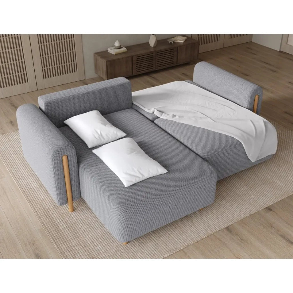 Divano letto ad angolo ARVESSA grigio scuro tessuto a nido d'ape - Angolo sinistro