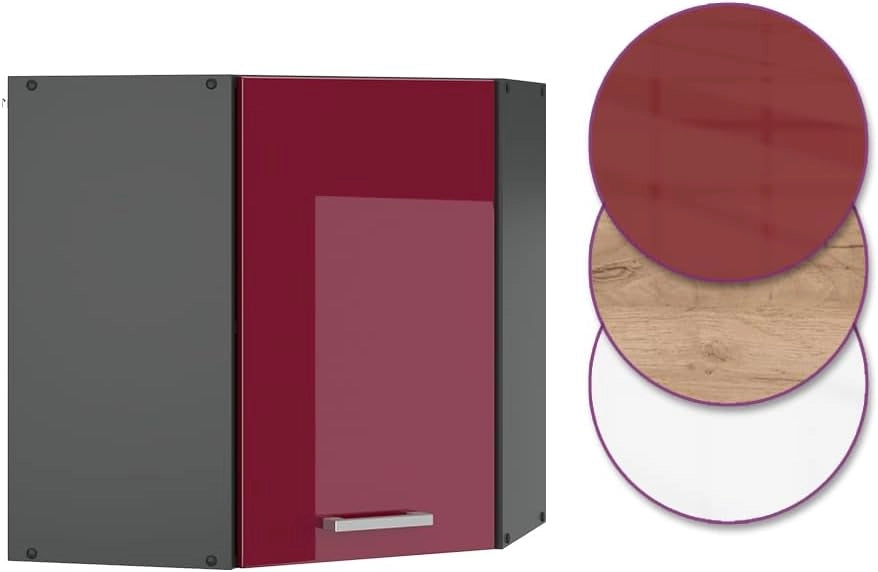Mobile angolare da cucina R-Line, Rosso lucido, 57 cm, per la libera combinazione all'interno di sistemi cucina modulari