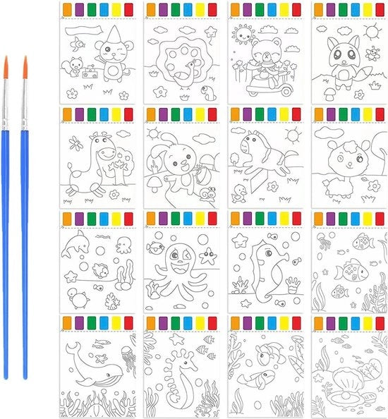 Scheda di aquarello con 2 pennelli - Libro di aquarello per bambini con animali marini per bambini di età prescolare - Libro di acqua per bambini di età prescolare - Set di pittura per bambini di età prescolare.