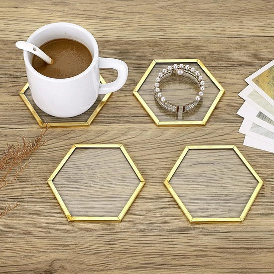 Sostegni per Vetrini - Sostegni per Vetrini - Inclusa Scatola di Ripostiglio - Decorazione da Tavola - Set da 7 - Oro