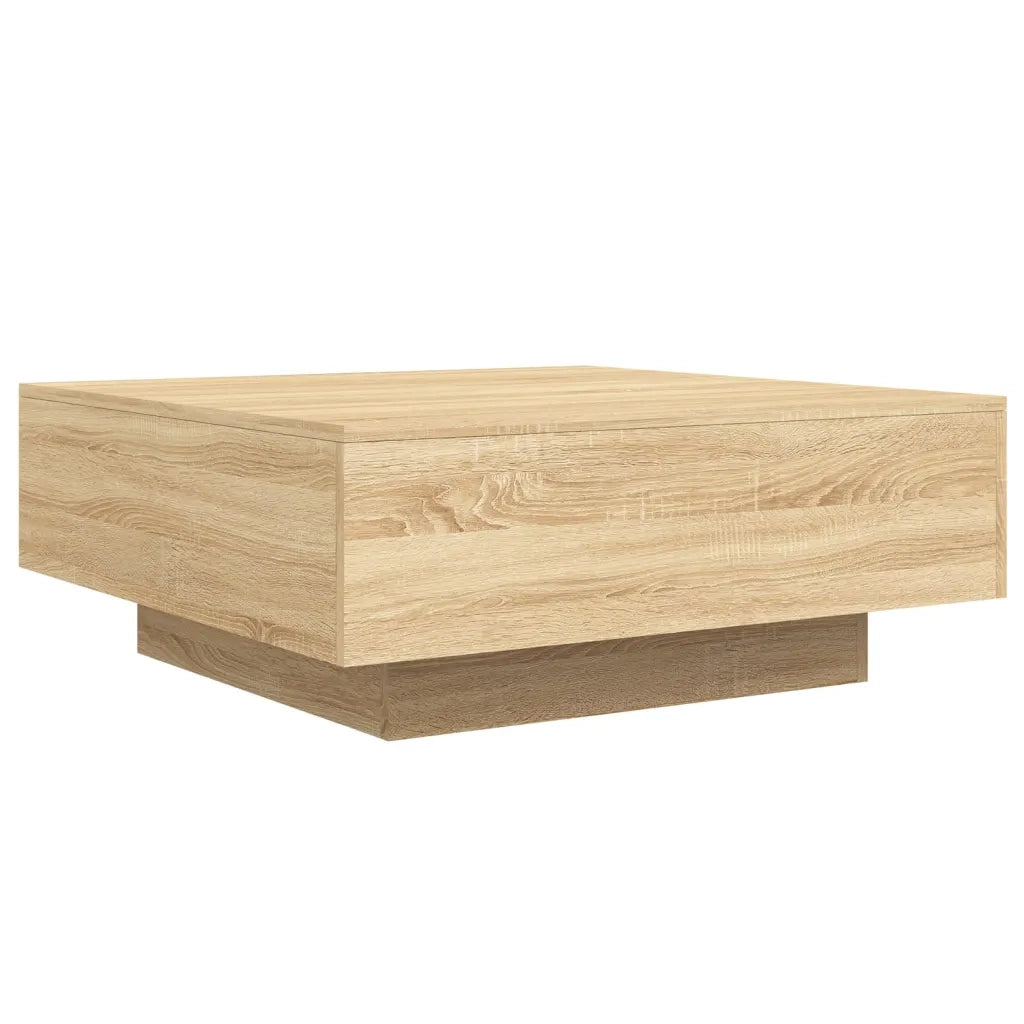 Tavolino da Soggiorno con Luci LED-Tavolino da Salotto-Tavolo Rovere Sonoma 80x80x31 cm