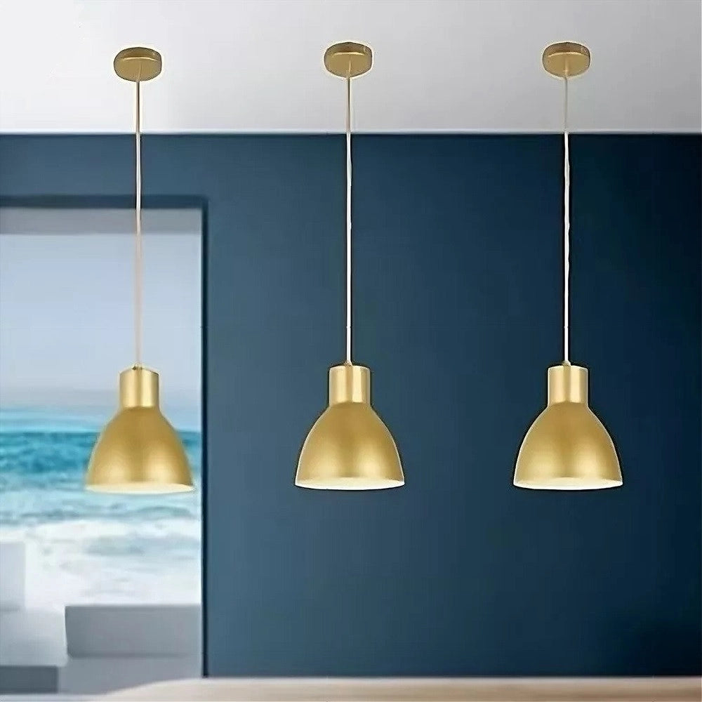 Trade Shop - Lampadario A Sospensione E27 Ferro Paralume Moderno Contemporaneo Campanella Oro Bianco 33276 -