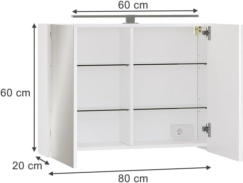 Mobile a specchio per il bagno Lavio, Bianco, 80 x 60 cm con illuminazione a LED