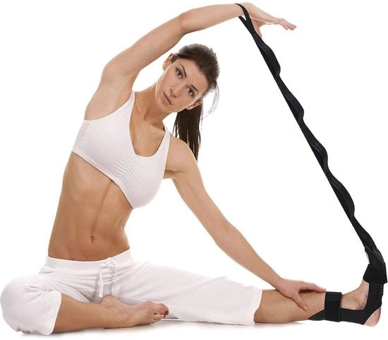 Striscia di allungamento per yoga - Cintura elastica con 7 anelli regolabili - Stretcher per fascia per fisiokinesiterapia - Per alleviare il plantar fasciitis, pilates, danza, ginnastica (nero)