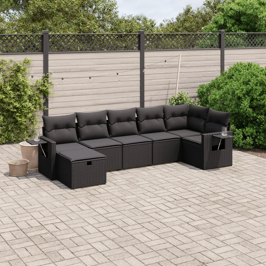 Set Divani da Giardino con Cuscini 7pz Nero Polyrattan 3263811