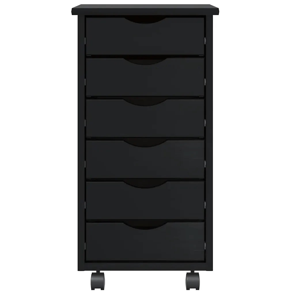 Armoire roulante avec tiroirs MOSS noir bois de pin solide