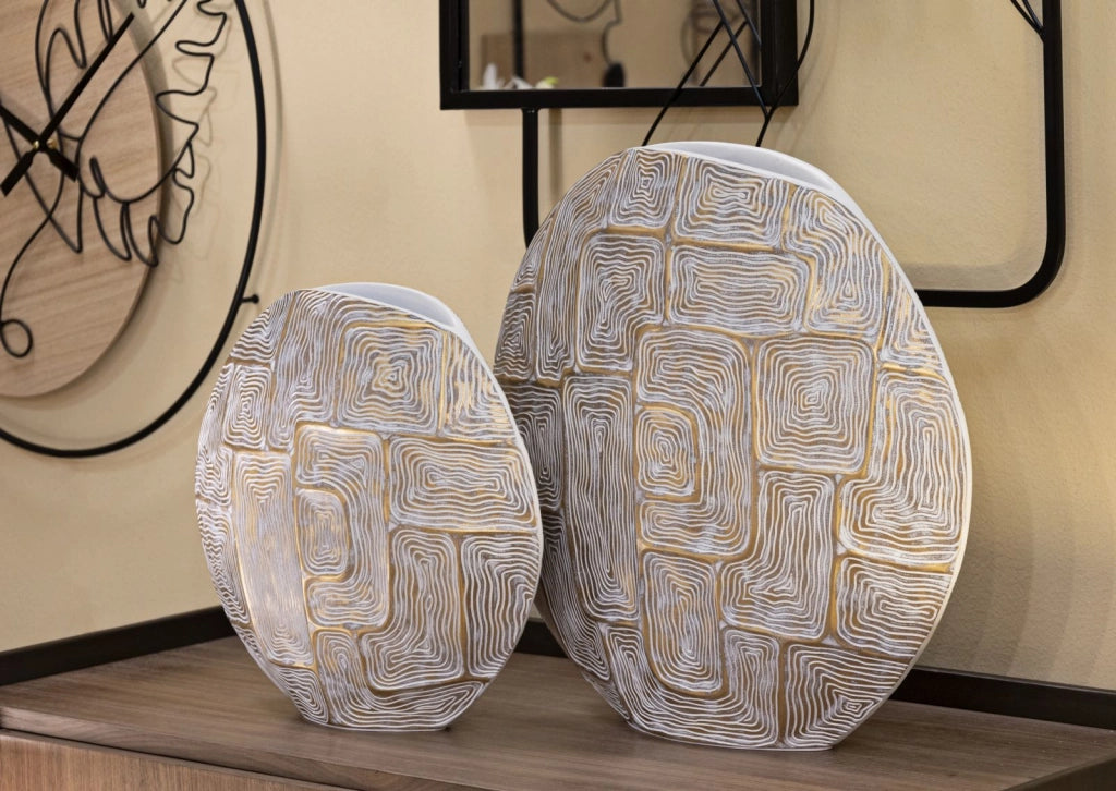 Vaso Resina Eclips 48x13x44,5 cm in Resina Oro e Bianco