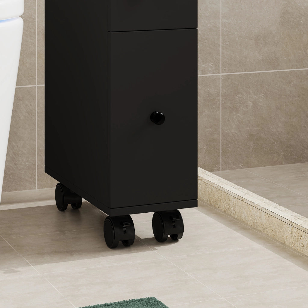 Mobile da Bagno Broreynna a Rotelle con 2 Cassetti 66 x 15 x 33 cm - Nero [en.casa]