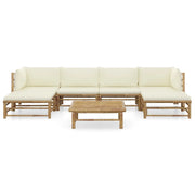 Set Divani da Giardino 7 pz con Cuscini Bianco Crema in Bambù 3058231