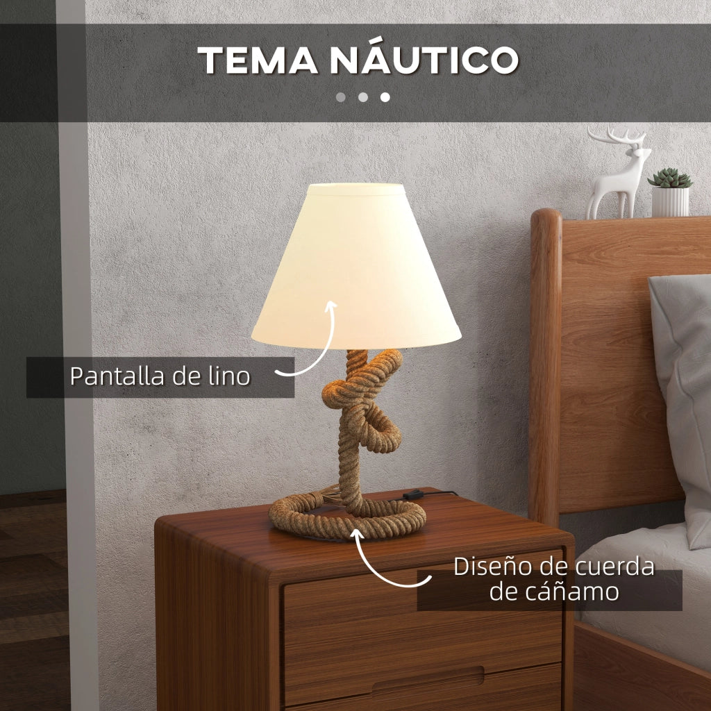 Lampada da Tavolo LED ¨C zephmum ¨C Marrone e Beige, Base Metallo, Tela Lino, ?28x45,5 cm