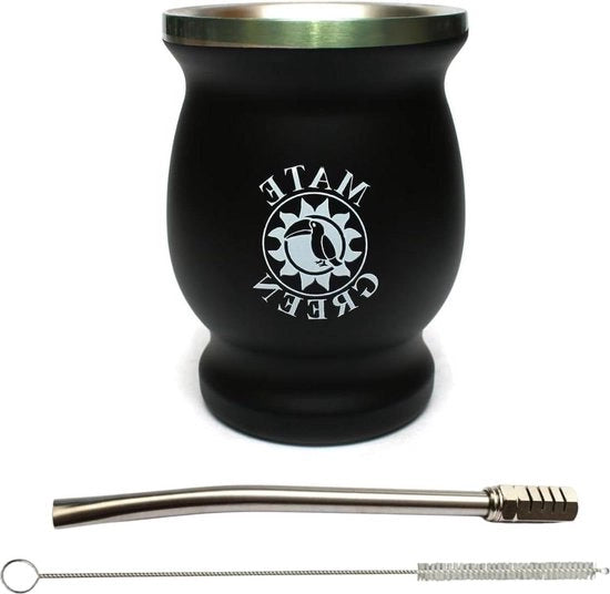 Set di preparazione Yerba Mate - Tazza in acciaio inossidabile con bombilla in canna - Facile da pulire - Molto resistente - Nero
