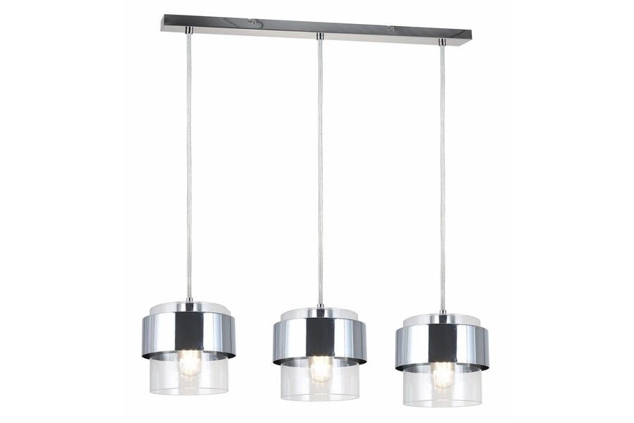 Lampadario pendente Reality Quan cromato 3 luci vetro E27