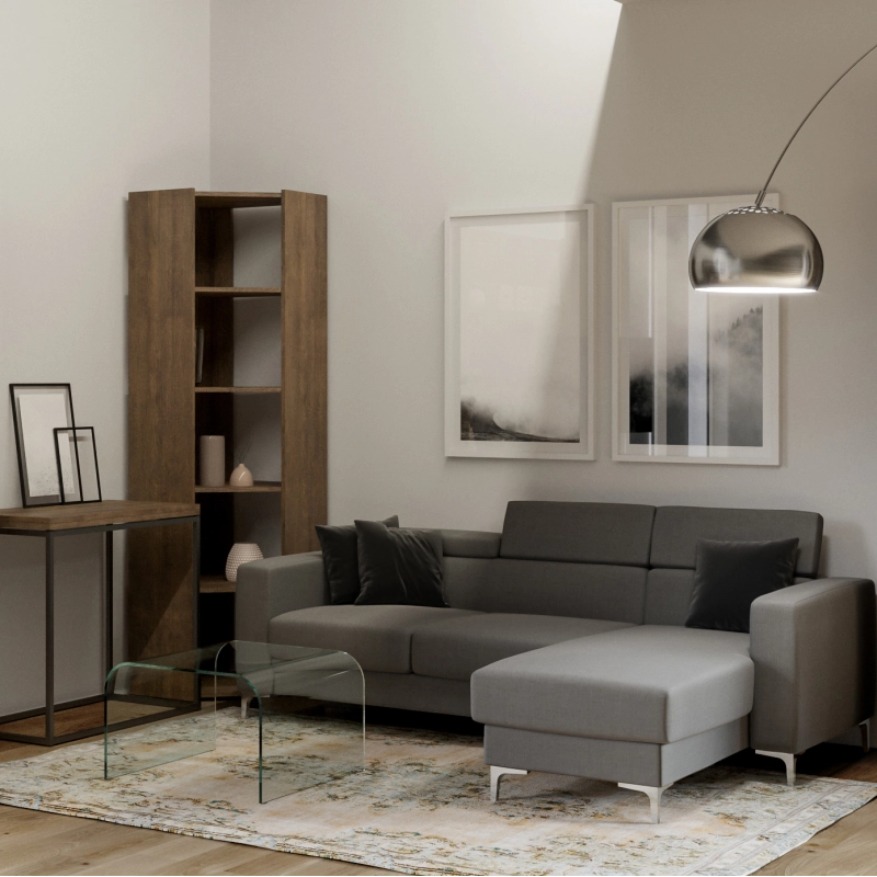 Composizione Libreria Kato Angolo 6 Ripiani 2 fianchi + 2 fasce retro - Noce,A