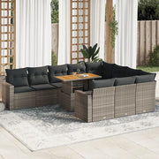 Set Divani da Giardino 11 pz con Cuscini in Polyrattan Grigio 3327091