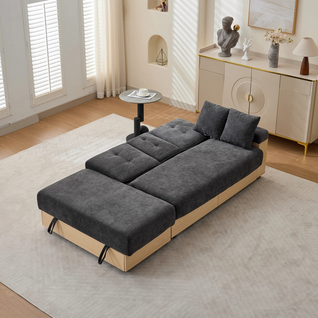Divano letto con contenitore e schienale regolabile; chenille grigio 217 × 110 × 90 cm