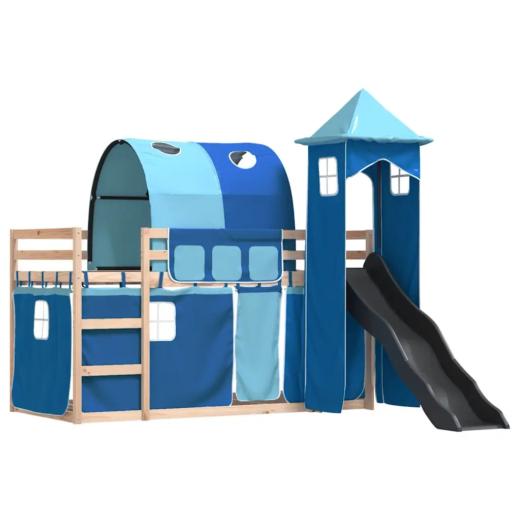 vidaXL Letto a Castello con Scivolo e Tende Blu 80x200 cm