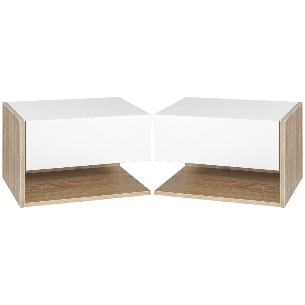 Tavolini da notte ¨C zephmum ¨C 2 pezzi, effetto rovere bianco, con cassetto e ripiano