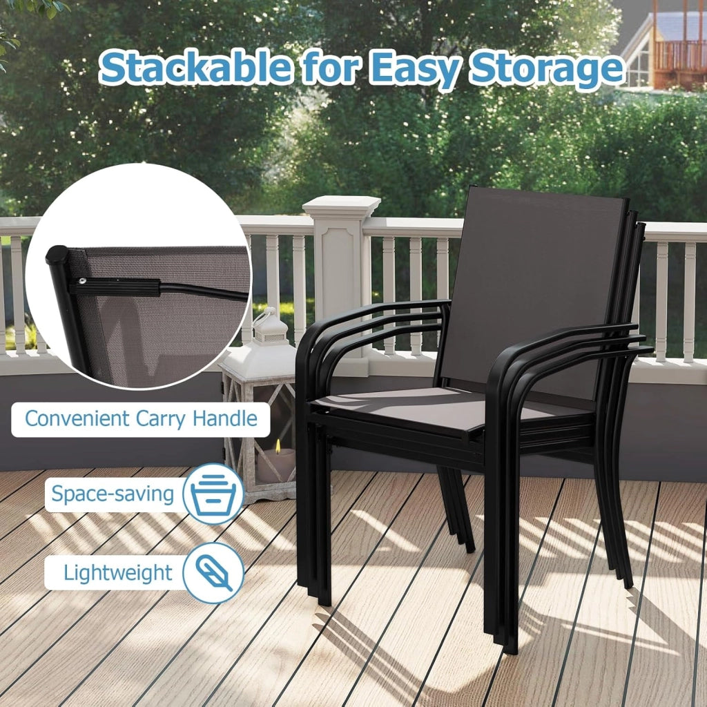 Set di 2 sedie da giardino impilabili, sedie terreze esterne in Textilene con telaio in metallo, poltrona da pranzo con schienale alto e braccioli, carico 150 kg, 58 x 61 x 89 cm, grigio (2)