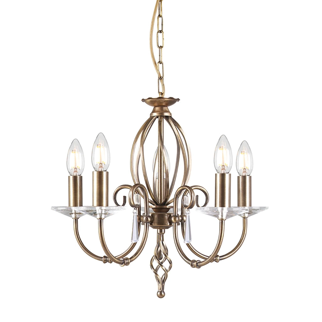 Lampadario Classico Aegean Acciaio Ottone Anticato 5 Luci E14