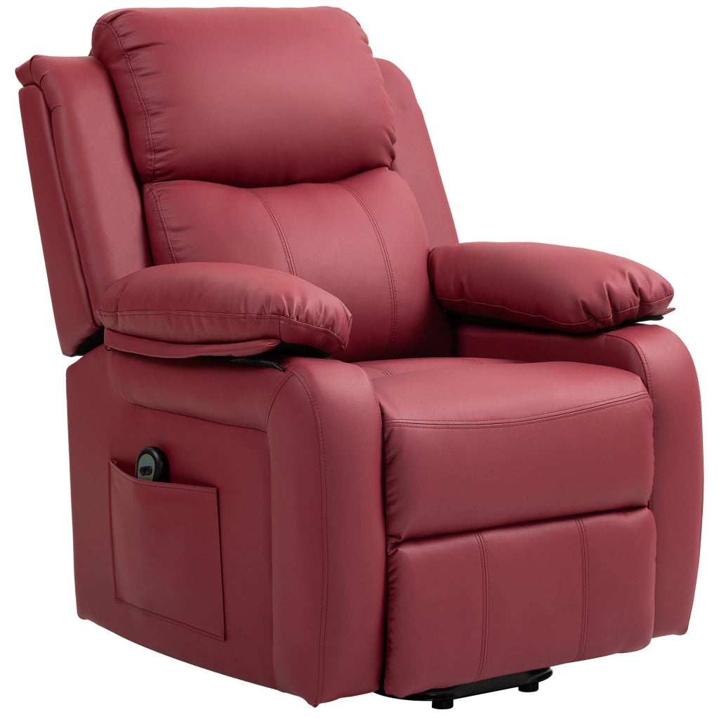 Poltrona Alzapersona Reclinabile con Poggiapiedi e Telecomando, in Pelle PU, 76x90x105 cm, Rosso