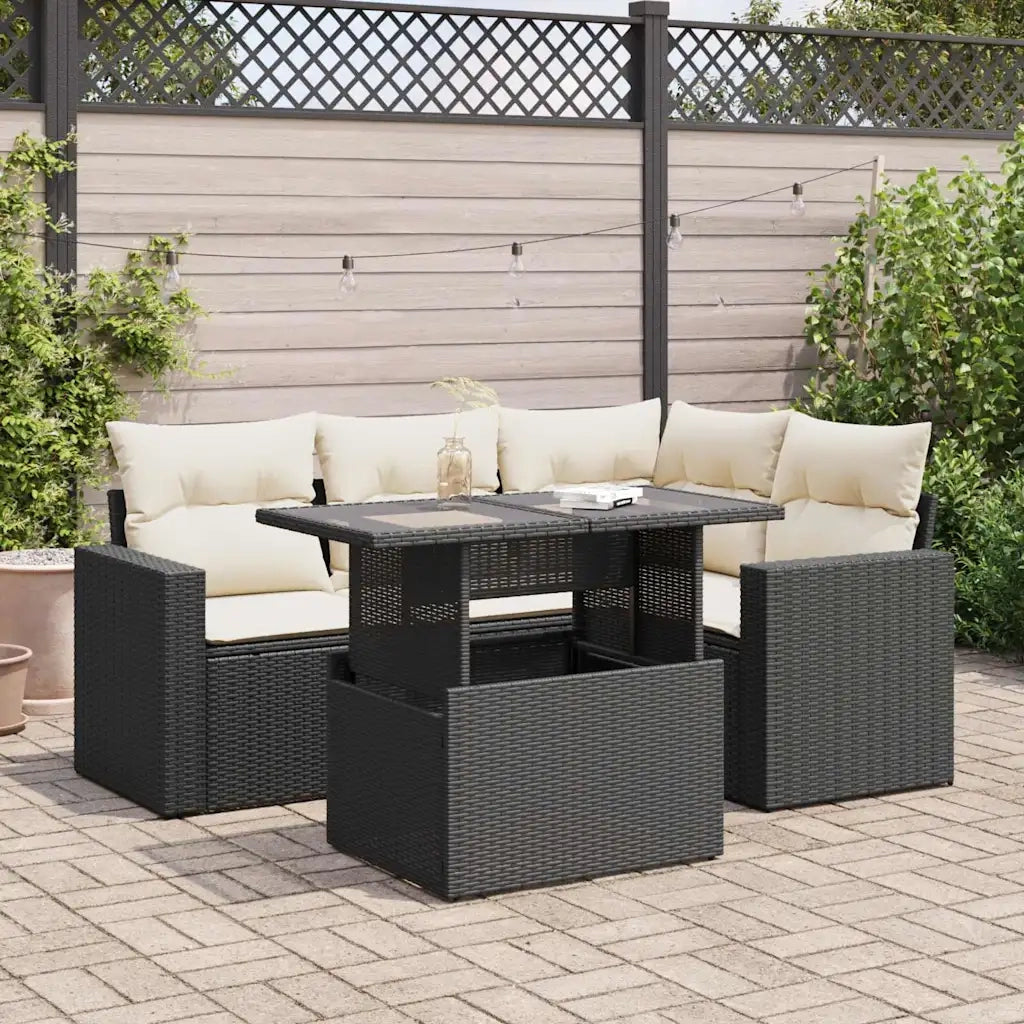 Set Divani da Giardino 5 pz con Cuscini in Polyrattan Nero 3326307