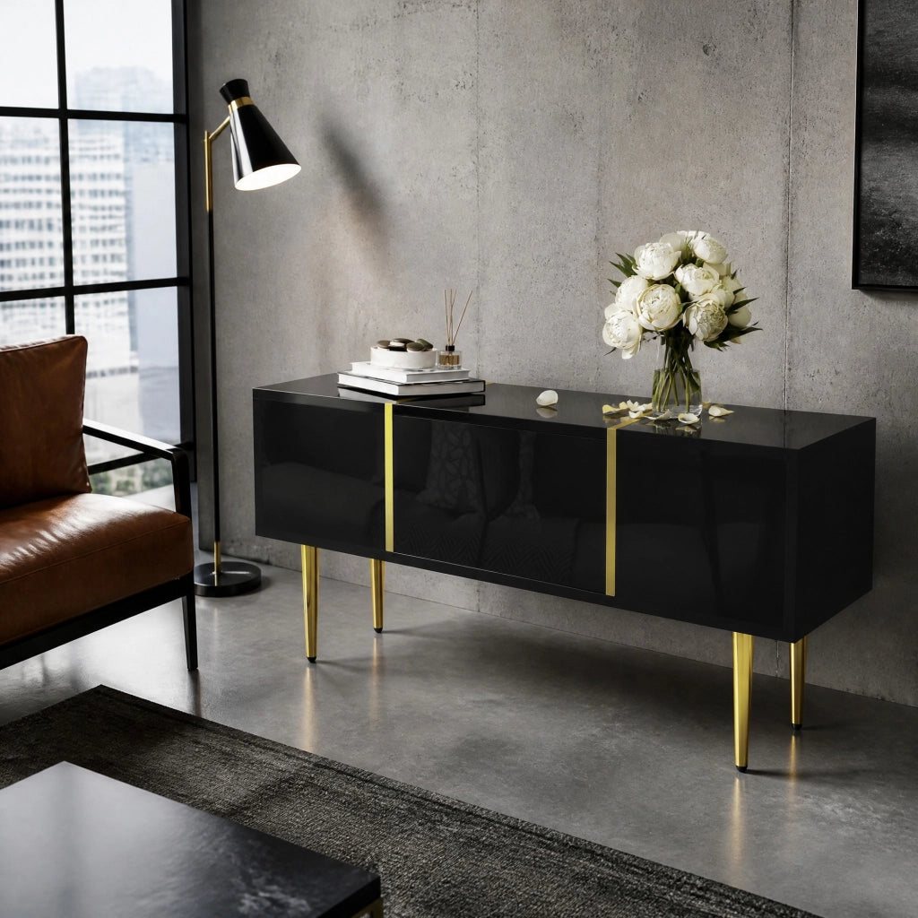 TAVOLINO DA CAFFÈ Nero Lucido 100x60x41,5 cm con 2 Cassetti