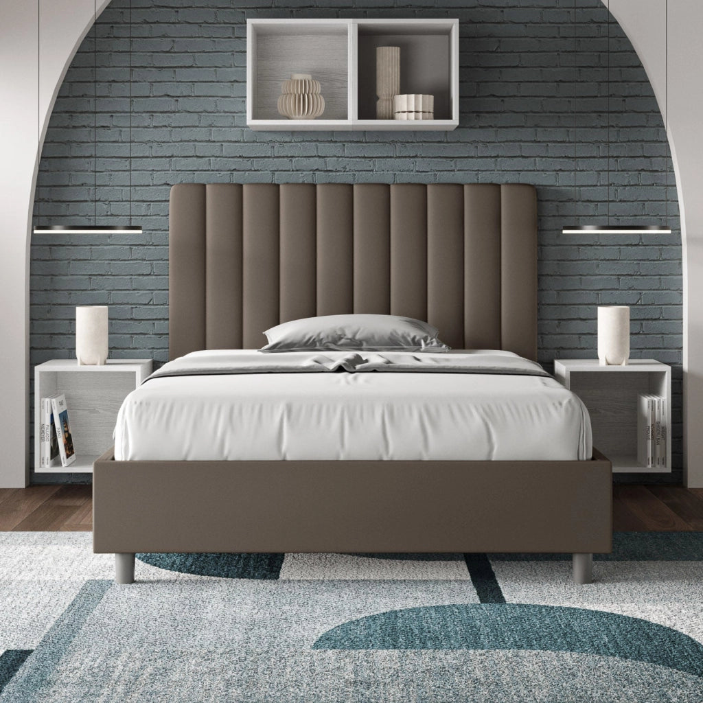 Letto 1 Piazza e Mezzo 120x200 cm con Rete Agueda Cappuccino