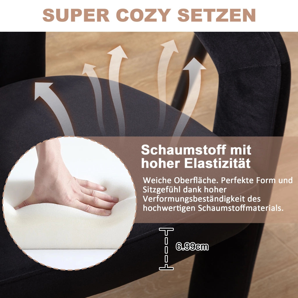 Sedie da Pranzo Imbottite in Velluto Set 2 Pezzi ¨C MINIMAL ¨C Nero/Beige