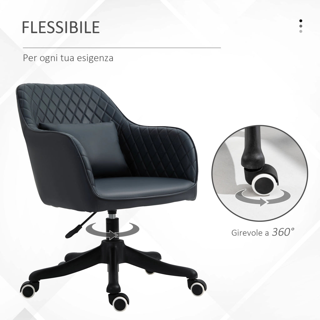 Easycomfort Sedia da Ufficio Massaggiante a 2 Punti Vibrante con Cuscino e Alimentazione USB, Poltrona Ufficio con Braccioli e Altezza Regolabile, Nero