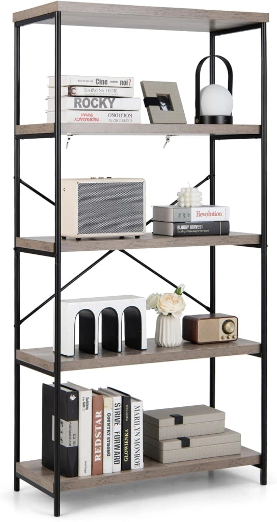 Scaffale Portaoggetti a 5 Livelli, Libreria Scaffale per Studio, Soggiorno, Ufficio, Stile Industriale,79 x 35 x 159,5cm