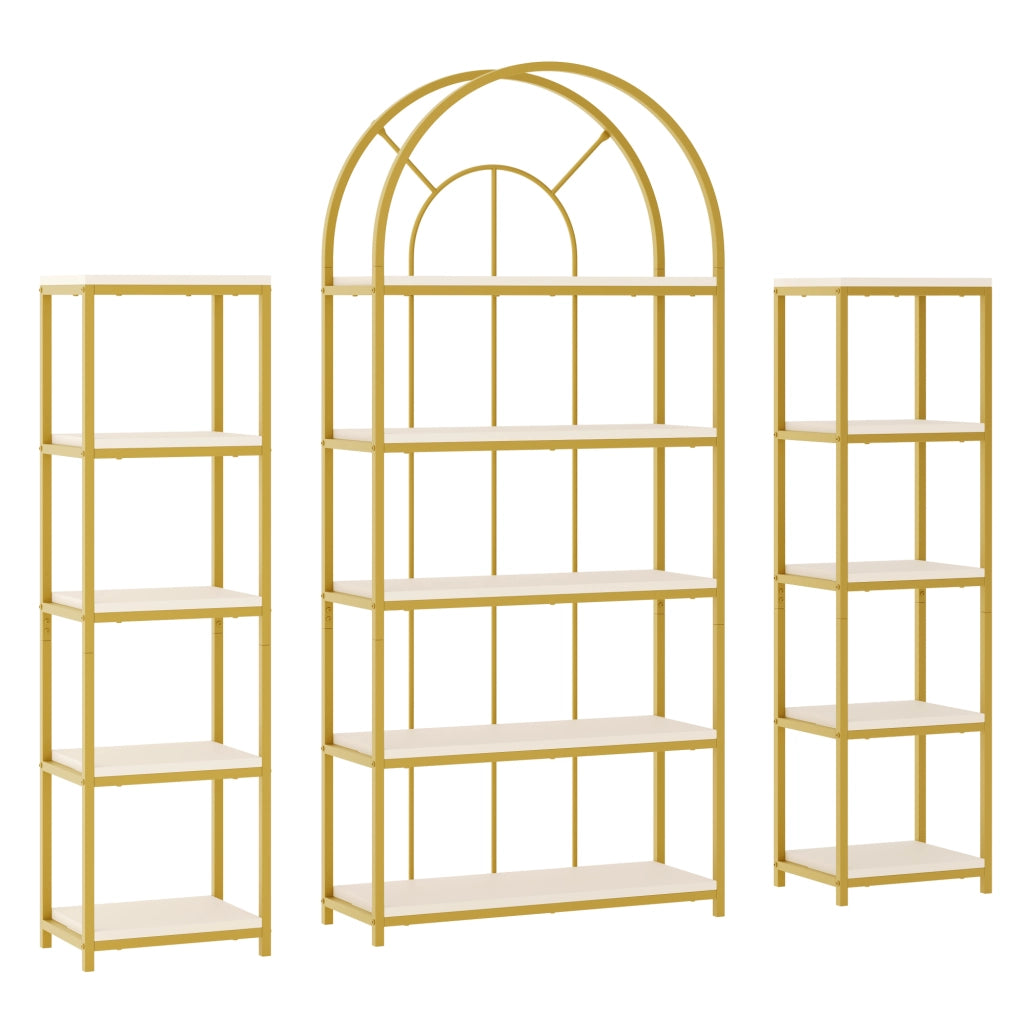 Set di scaffali modulari 163x30x184 cm in MDF e acciaio oro e bianco