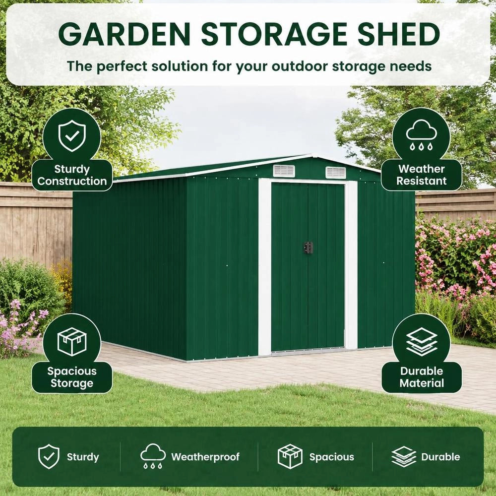 Garden Shed 257x298x178 Cm Metal Green