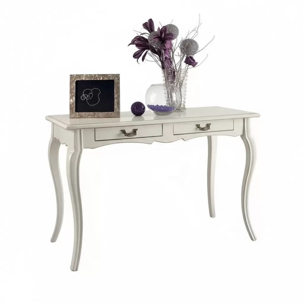 Scrivania 2 cassetti legno bianco shabby 120x60x77 - Mobili 2G