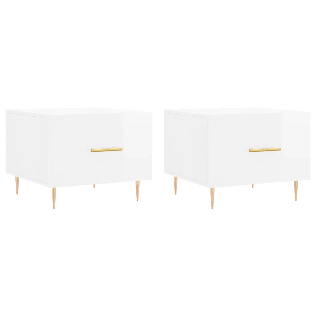 2 pz Tavolini salotto | Tavolino da caff¨¨ | Tavolino da Soggiorno Bianco Lucido 50x50x40cm Legno Multistrato