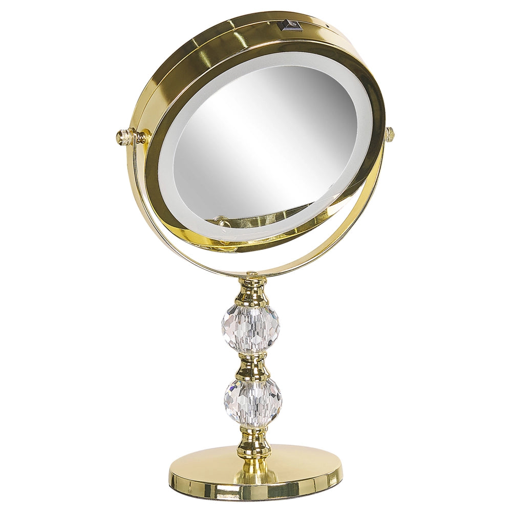 Specchio da tavolo double face per trucco a LED metallo dorato ø 13 cm 1x / 5x