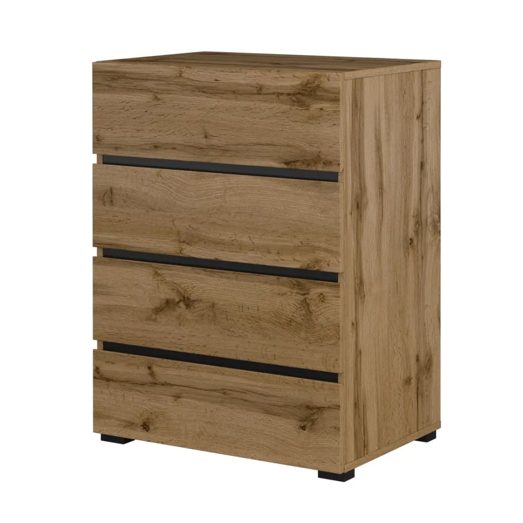 Piccolo buffet HAVANA – 4 cassetti – Rovere e nero – Stile naturale e moderno