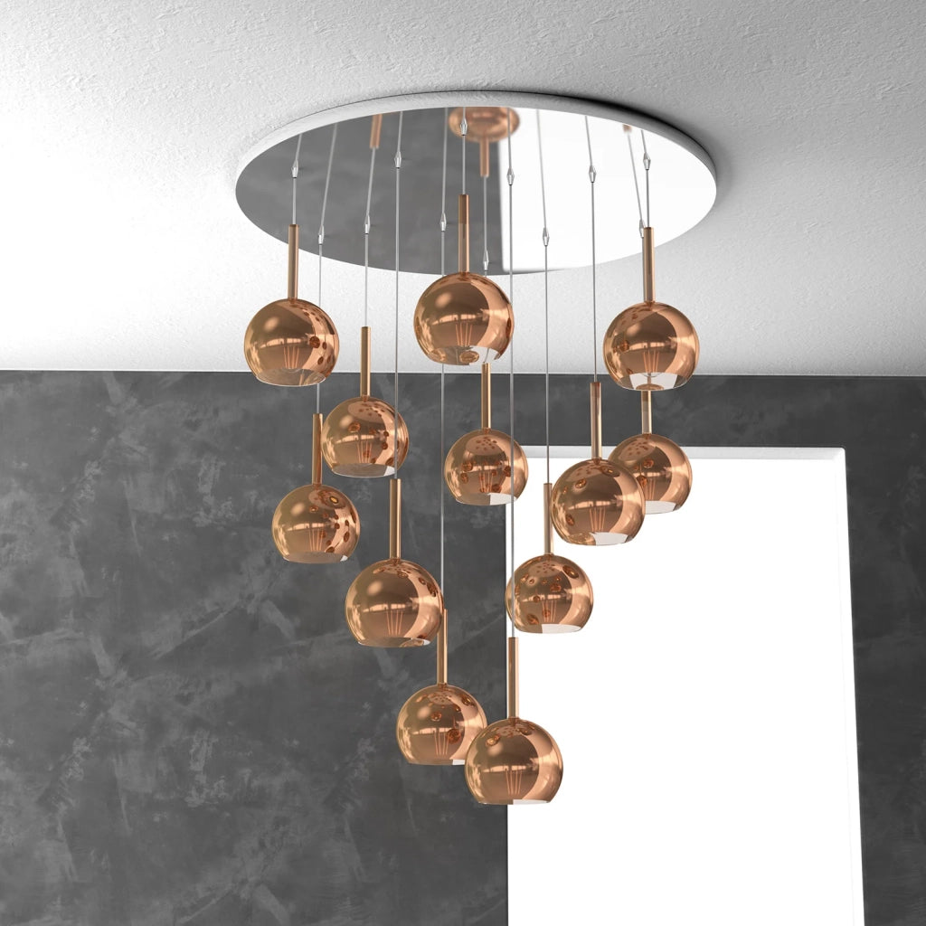 Lampadario Contemporaneo Future Metallo Cromo Vetro Rame 12 Luci E27