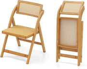 Set di 2 sedie da pranzo pieghevoli in rattan, sedie da cucina con telaio in bambù, schienale girevole a 360° e seduta larga, portata fino a 150 kg, per soggiorno, camera da letto, sala da